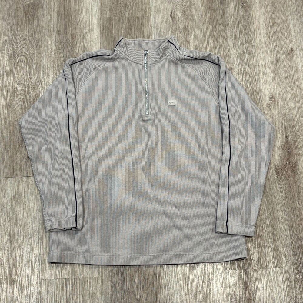 RARE Vintage 00s Nike Quarter Zip Waffle Knit Men's Size XL Grey Stripes